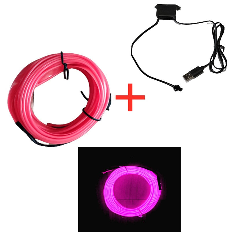 Hot Sale 1M/2M/3M/5M Car Interior Lighting LED Strip Decoration Garland Wire Rope Tube Line Flexible Neon Lights With USB Drive